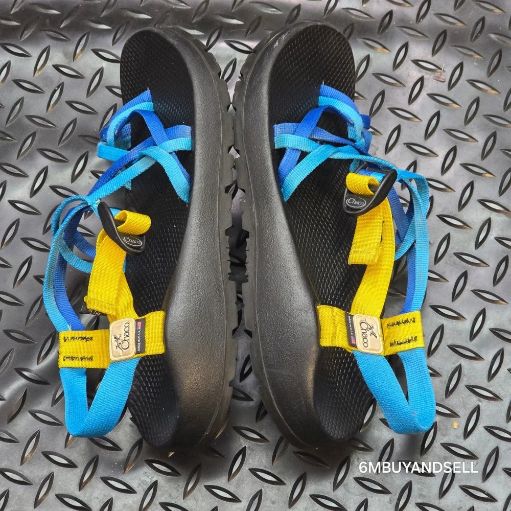 Chaco Z2 Colorado Sandals Mens 10 Blue Yellow Vibram Made in USA Hiking Strappy